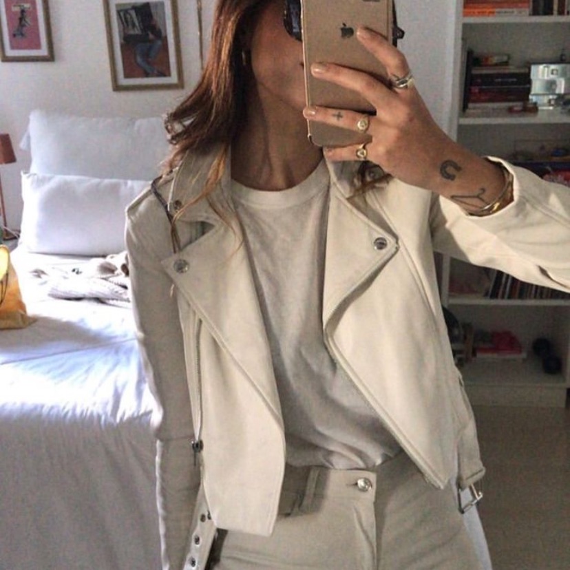 White Leather Belted Jacket Motorcycle Women Blazer